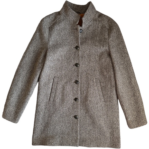 Massimo Dutti Wool Peacoat Trench Herringbone Sparkle Brown 13Y 14Y Sz 14-16 - Picture 3 of 15